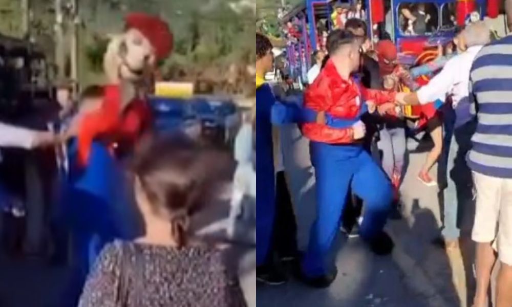 briga-generalizada-envolve-homem-aranha,-pantera-negra-e-super-mario-em-trenzinho-do-rj;-veja-o-video